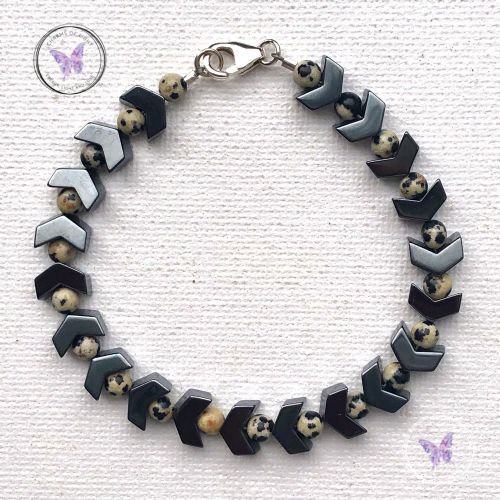 Dalmation Jasper Hematite Arrows Bracelet